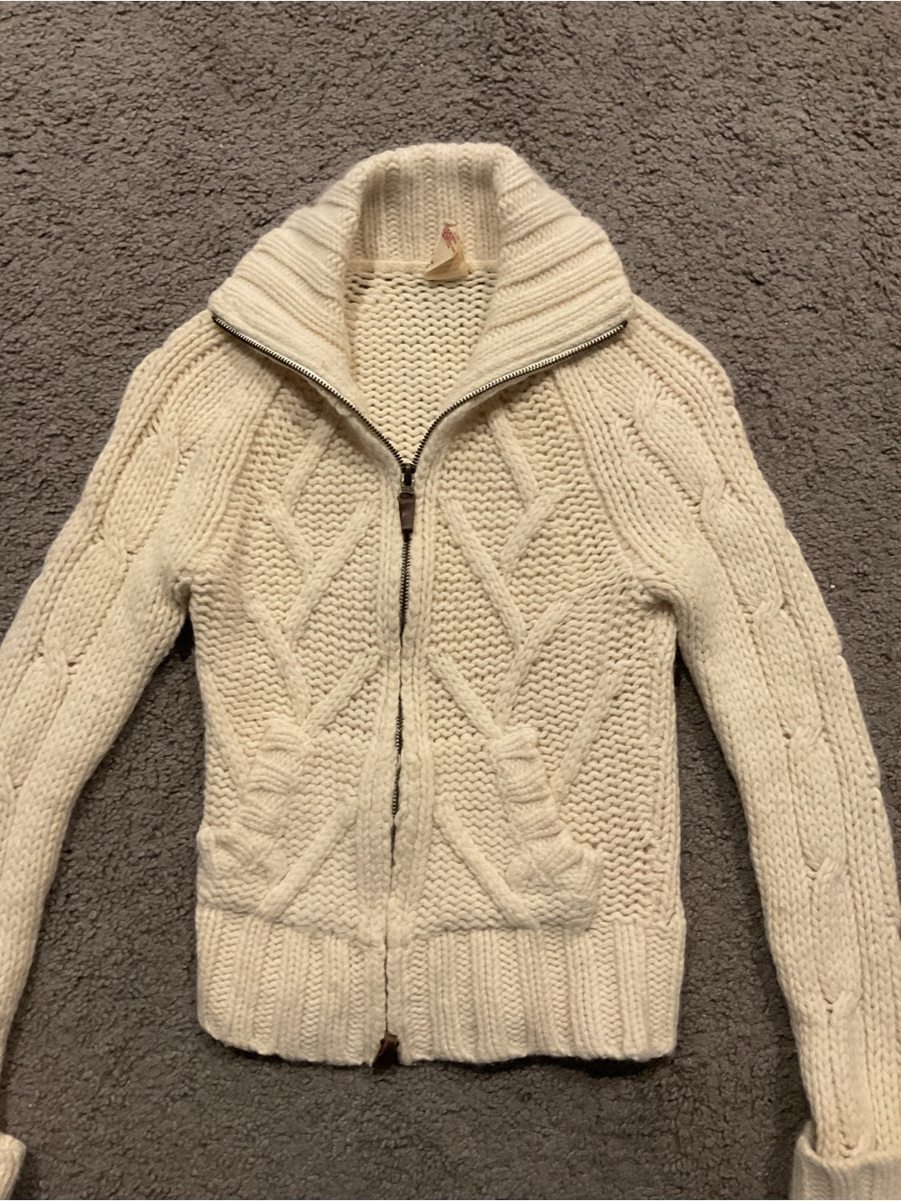 Abercrombie Vintage Y2K Cream Cable-Knit Zip Cardigan Sweater Shirt Top School M